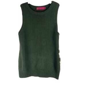 Macbeth Collection Women's Sweater Vest Size XS Green Knit Tie Detail Sleeveless